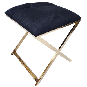 Tabouret croisé de haute qualité en acier inoxydable finition miroir, siège rembourré en cuir, plusieurs couleurs, pour la maison et le bureau, design contemporain - Product Image 1