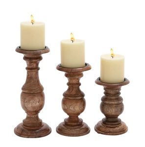 Juego de 4 candelabros de madera Natural de Acacia, candelabro de madera pulido hecho a mano o portavelas - Product Image 3