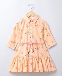 Robe en coton rayée pour filles, à volants, col rabattu, manches courtes, mi-mollet, style estival, écologique, respirante et mignonne - Product Image 3