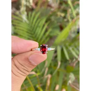 925 <b>Silver</b> Natural <b>Garnet</b> Oval Cut Women's Classic Gemstone <b>Ring</b> Engagement Prong Setting Platinum Fine Jewelry - Product Image 1
