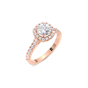 Anillo de compromiso y boda con diamante halo de corte cojín de 1 quilate cultivado en laboratorio, certificado IGI, en oro amarillo/blanco/rosa de 9K, con pavé y diseño de catedral. - Product Image 2