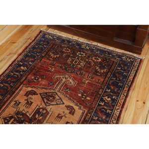 Tapis turc vintage 3,3x6,6 pieds, tapis en laine à accents rouges - Product Image 5