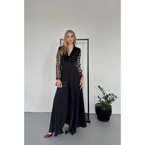 Wholesale <b>Black</b> Jumpsuit with Sheer <b>Tulle</b> Sleeves and Skirt - Product Image 5