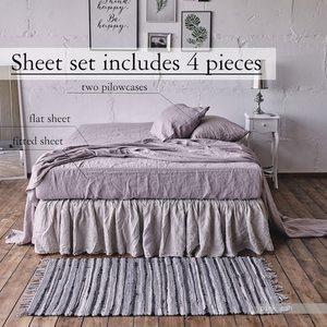 Juego de ropa de cama de lino gris claro al por mayor, Sábana bajera de tamaño King Queen de calidad, Sábana plana, 2 fundas de almohada para el hogar - Product Image 2