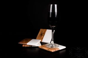 Posavasos de madera de mármol Posavasos de forma cuadrada marrón blanco para mesa de comedor Cocina - Product Image 2
