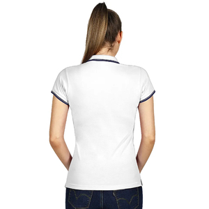 เสื้อยืดโปโลลายบล็อกสีสำหรับผู้หญิงเสื้อโปโลผ้าฝ้ายสีฟ้าเสื้อโปโลสำหรับผู้หญิง OEM - Product Image 2