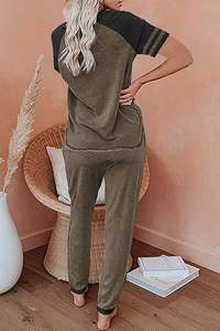 Top Quality <b>Women's</b> Casual Wear Loose Fit Quarter Zip Sweatshirt & Pants Set Cozy Stylish <b>Gym</b> <b>Women</b> Tracksuit with White Stripes - Product Image 5