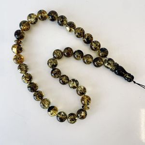 33 perles rondes d'ambre avec insectes, Tasbih vert en ambre de la Baltique - Product Image 6