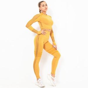 ชุดโยคะผู้หญิงไร้รอยต่อแบบสั่งทำพิเศษ 2 ชิ้น ชุดออกกำลังกาย ผ้าไนลอน/คอตตอน คุณภาพสูง พร้อมขอบเอวยางยืด - Product Image 6