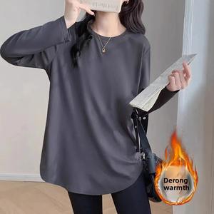 Camiseta de Jersey Casual de Longitud Media para Mujer, de Doble Cara, de Cachemira, Manga Larga, Ajuste Holgado, Estilo Redondo, para Otoño e Invierno - Product Image 3