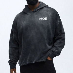 Sweat à capuche surdimensionné en molleton de coton noir vintage avec logo personnalisé pour homme, épaules tombantes, pull streetwear, vente en gros OEM - Product Image 3