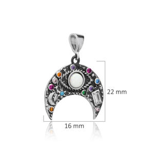 Moon Design Opal Stone 925 Sterling Silver Charm Wholesale Handmade Turkish Fine Jewelry - Product Image 2