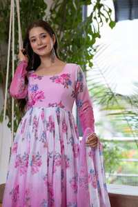 Tenue de fête réversible décontractée Kurta Pent avec Dupatta en tissu organza pur doux à imprimé floral - Product Image 2