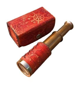 Telescopio de Spyglass de latón náutico con caja de cuero Construcción de madera y metal para bodas y Navidad Tema pirata - Product Image 5