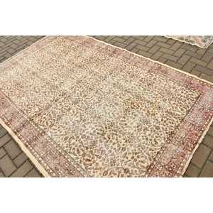 Vintage Rug, Large 5.5x8.7 ft Turkish Rug, <b>Brown</b> Beige Polka dot <b>Wool</b> Rug - Product Image 4