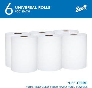 Scott Universal Hard Roll <b>Paper</b> Towel, 8" x 800 ft, 100% Recycled White, 6 Rolls/Case (56158) - Product Image 3