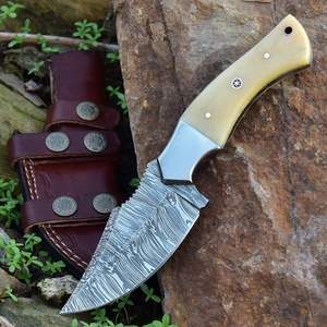 Cuchillo de hoja fija de acero de Damasco hecho a mano con Funda de cuero para cazar, acampar al aire libre, Bushcraft, regalo para hombres, compatible con OEM - Product Image 1