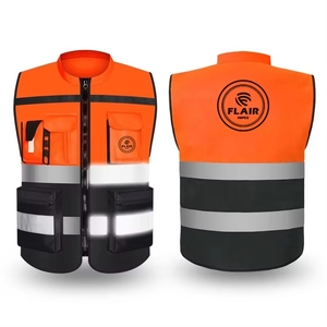 Chalecos reflectantes de seguridad resistentes con 7 bolsillos y cremallera frontal - Product Image 4