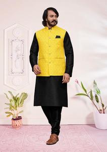 งานแต่งงานสวมใส่ผ้าไหม Kurta, กางเกง, Koti ชุดสําหรับผู้ชายพร้อมสวมใส่คุณภาพดีที่สุดในราคาที่ต่ําสุดผู้ผลิตอินเดีย - Product Image 3