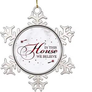 Adornos artesanales personalizados de copo de nieve de metal en blanco de sublimación de techo fiesta de invierno Wonderland y colgantes - Product Image 3