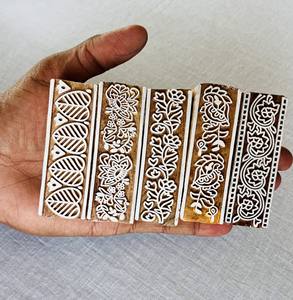 Handmade <b>Wooden</b> Hand <b>Printing</b> <b>Block</b> | Floral Border <b>Block</b> Fabric, Pottery, Clay, Textile & Scrapbooking - Product Image 1