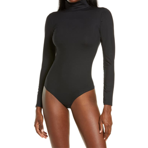 Classic Black Spanx Long Sleeve <b>Bodysuit</b> Size Medium Casual Print Skinny Fit Nylon Knitting Fabric for Spring Summer Winter - Product Image 4