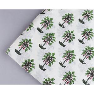 Tela de algodón con estampado de palmera para mujer, vestido con estampado de vegetales, Túnica India teñida, ropa de mujer, Color blanco sobre verde - Product Image 1
