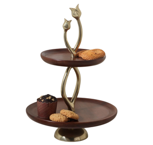 Soporte de pastel y postre dorado de 2 niveles de hierro y vidrio, soporte de pastel de aluminio de latón pulido con espejo de Calidad exclusiva, pantalla de pastelería - Product Image 2