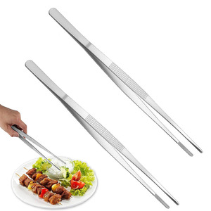 20cm Long Stainless Steel Kitchen Tongs Precision Serrated Tips Tweezers for Cooking <b>BBQ</b> Seafood & Plating for Chefs Use - Product Image 1