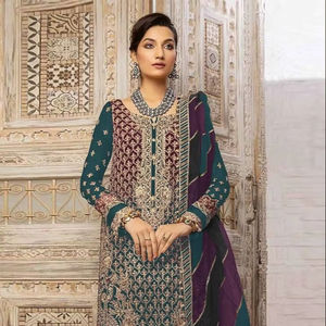 Renard brodé lourd Georgette Shalwar Kameez fond Santoon terne Organza numérique Dupatta Zarkan travail-vêtements pakistanais indiens - Product Image 1