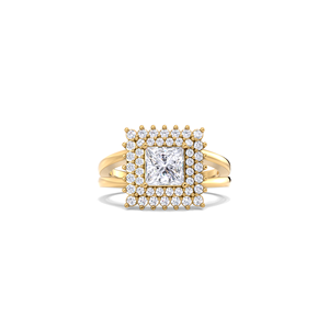 IGI Certified Princess Cut Lab Grown Diamond Double Halo <b>Split</b> Shank Engagement-Wedding <b>Ring</b> in 14K Yellow / White & Rose Gold - Product Image 5