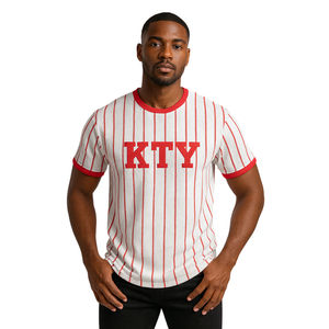 Maillot de baseball personnalisé KAP à rayures fines blanches, 100% polyester, t-shirt de fraternité en maille avec logos brodés - Product Image 1