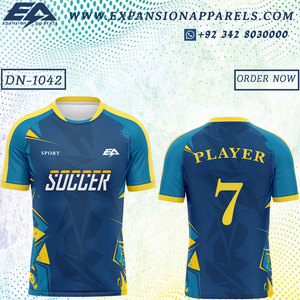 Camiseta de fútbol con logotipo personalizado de poliéster 100% de alta calidad, parte superior de tela suave con número de sublimación, fabricada a Color de pedido - Product Image 6