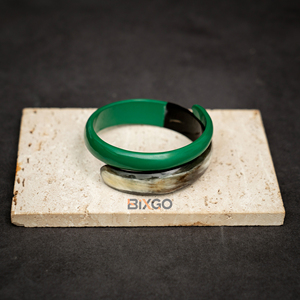 Eco Friendly Vietnam Handicraft Buffalo Horn Jewelry <b>Bracelets</b> for Women Jewelry Half-Lacquer Green Cuff - Product Image 1