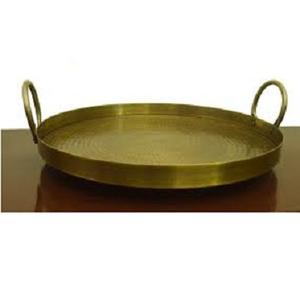 Bandejas de servicio redondas de elegancia rústica antigua de latón de calidad superior con asas de latón Bandeja de decoración de mesa de comedor a precio mayorista - Product Image 1