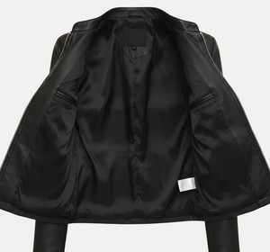 Chaqueta de Cuero Negra para Mujer, Estilo Motero, Ajustada, de Piel de Cordero Suave, Acolchada, con Cremallera en los Hombros, Ropa Exterior Informal de Moda Otoñal - Product Image 4