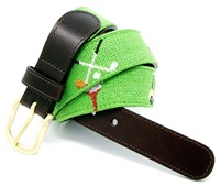 Venta al por mayor de cinturones de golf de lona con puntas de cuero bordado personalizado punto de aguja cinturón web hebilla de aleación de marca Golf Wear VN Factory