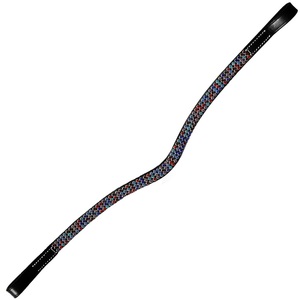Diadema para Caballo de Cuero Negro Premium Hecha a Mano, Diseño Curvo con Cristales Brillantes, Modelo Western 1419, Venta al Por Mayor - Product Image 4