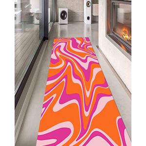 Tapis psychédélique à motifs tourbillonnants : Tapis imprimé à motifs abstraits rose et orange, tapis en chenille - Product Image 4