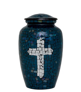 โกศน้ำอะลูมิเนียมสำหรับผู้ใหญ่ขนาดใหญ่สำหรับใส่เถ้ากระดูกของมนุษย์ทำด้วยมือลายปะการังสีน้ำเงินเข้ม - Product Image 2