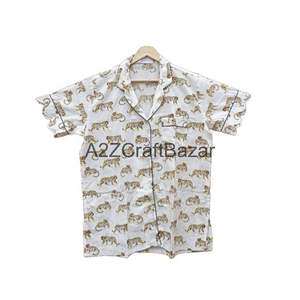 Elegante conjunto de pijama de algodón con estampado de tigre para mujer, suave, cómodo con bolsillo con patrón Floral para fiestas de verano, regalos de Navidad - Product Image 2