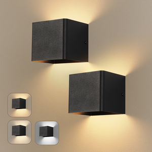 Lot de 2 lampes murales carrées noires rechargeables avec ampoule RGB longue durée, télécommande sans fil à intensité variable <span class=keywords><strong>pour</strong></span> salon et chambre à coucher - Product Image 1