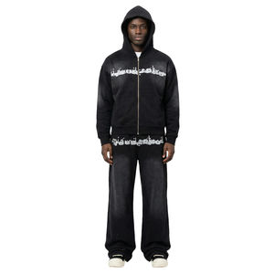 SPORTISH IMPEX Custom Acid Wash All-Over Print Rhinestone <b>Zip</b>-<b>Up</b> <b>Hoodie</b> & Sweatpants Tracksuit Set Men - Product Image 1