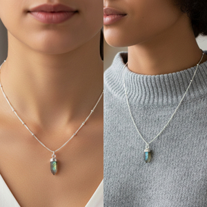 Labradorite Bullate Shape <b>925</b> Sterling <b>Silver</b> <b>Silver</b> Plated <b>Necklace</b> For Engagement Wedding & Parties - Product Image 6