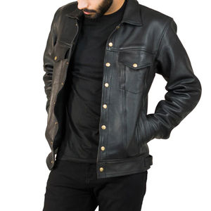 Chaqueta de Cuero Sintético para Hombre, Diseño y Colores Únicos Disponibles, Chaqueta de Cuero Gruesa con Cuello Camisero y Cremallera Delantera - Product Image 5