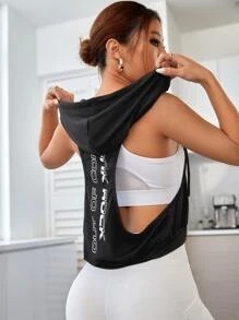 High Quality Custom Design Gym <b>Tank</b> <b>Tops</b> Hoodies for <b>Women</b> Hot Sale Cotton Made Stringer Hoodies in <b>Black</b> for Summer Spring - Product Image 2
