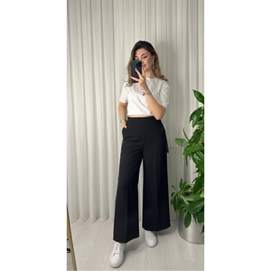 Pantalon palazzo noir taille haute à jambes larges - Noir - Product Image 2