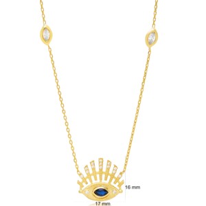 Collar con Colgante de Ojo de Zafiro y Circonita, Hecho a Mano en Turquía, Chapado en Rodio, Cadena de Plata de Ley 925, Joyería para Mujer THEIA - Product Image 3