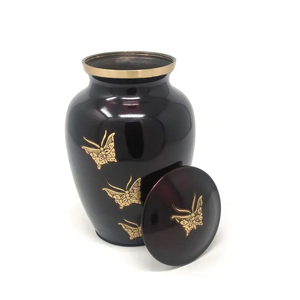 Top produit noir fini papillon conception urne commémorative urne de crémation en métal attrayant Logo personnalisé urne cendres adultes meilleurs prix - Product Image 1