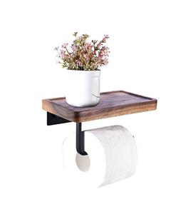 Porte-papier hygiénique en bois avec étagère, support mural, porte-rouleau de papier hygiénique, support avec étagère pour téléphone - Product Image 1
